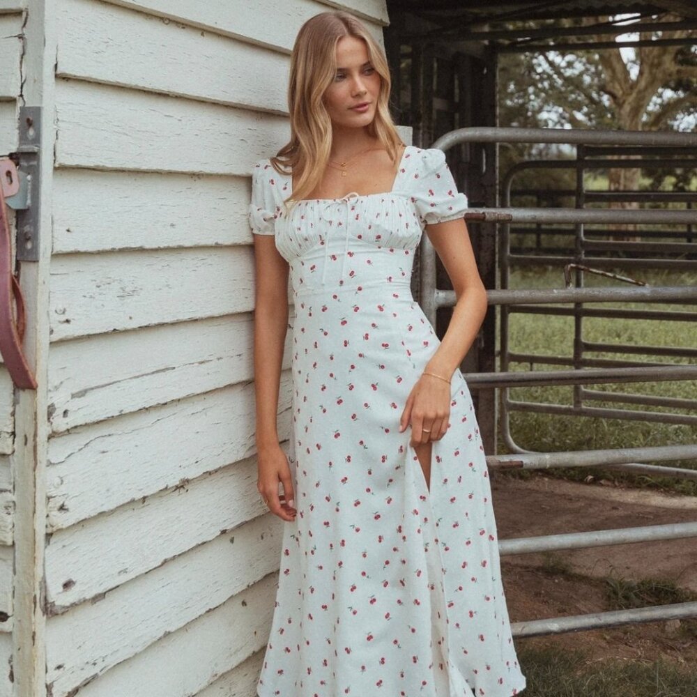 Gorgeous Cherry-print Midi Sundress (XS)